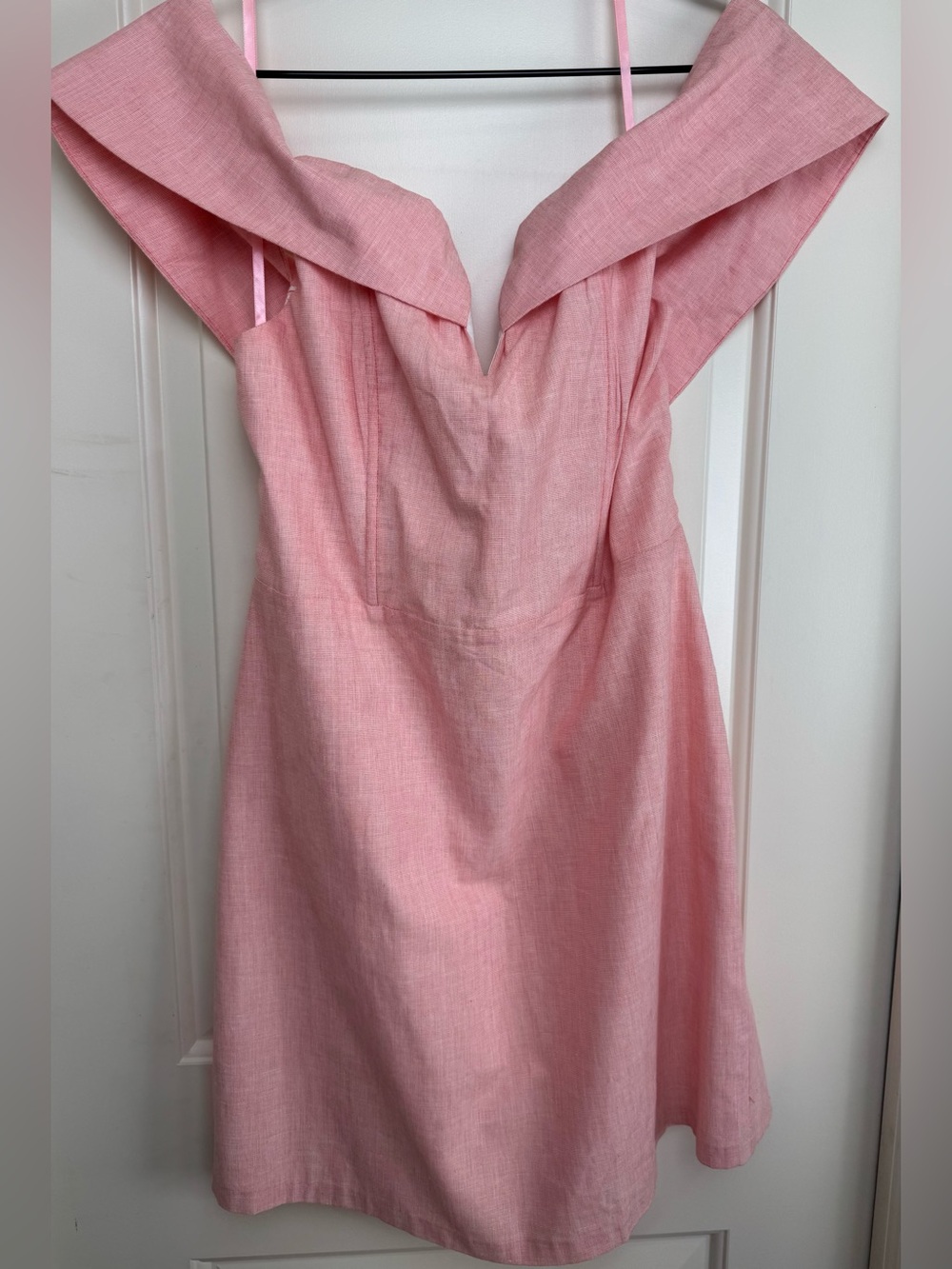 b.original Shoe Fly Pink Linen Cotton Portrait Collar Mini Dress L